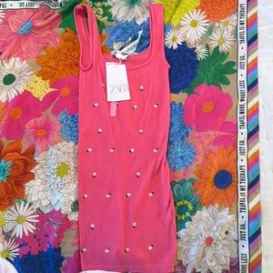 Zara - NWT - Seamless Embroidered Dress - Pink - XS/S